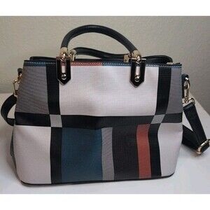 Tibes handbag, white/black/teal/red